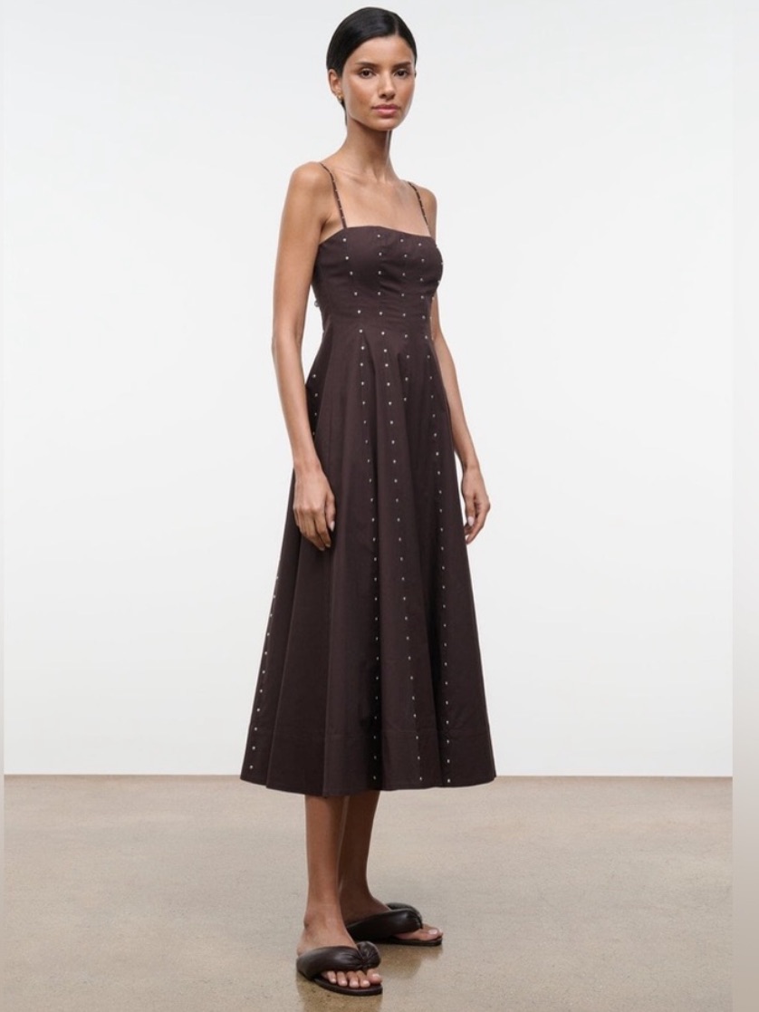 Staud Wylie Stud Sleeveless Midi Dress